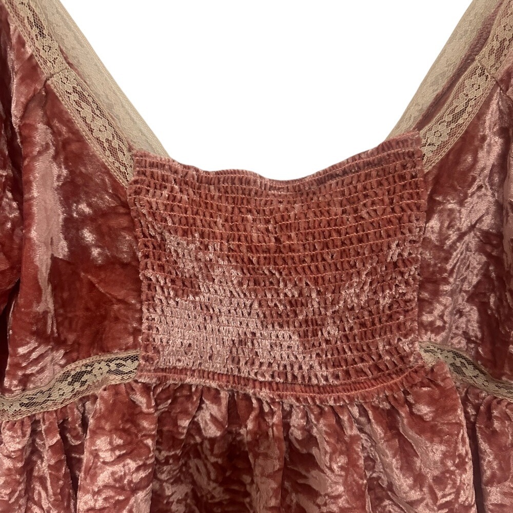 Free‎ People Velvet Puff Sleeve Blouse in Rose : boho - Picture 6 of 6